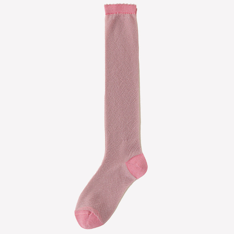 Shiny Metallic Sheer Knee High Socks Women Breathable Summer Stockings