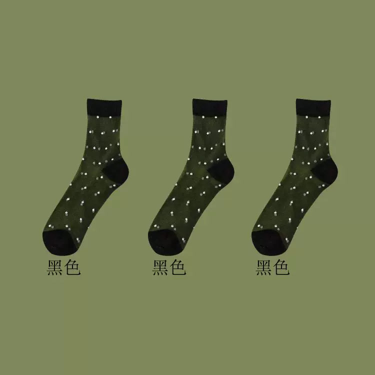 Sheer Polka Dot Sheer Socks for Women - Breathable Summer Mid Calf Socks