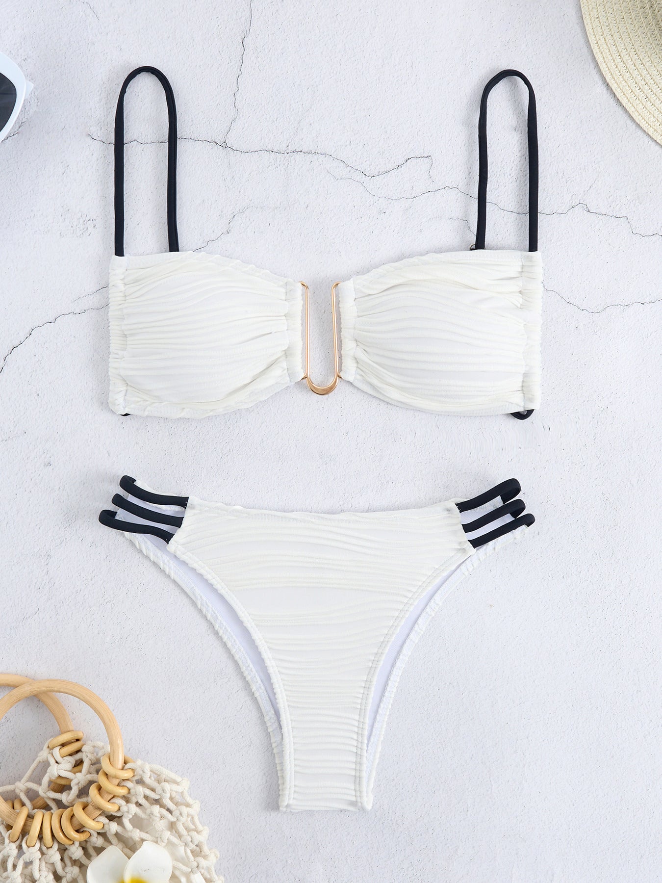 Sexy Underwire Bikini Set - Apricot Plunging Triangle Top