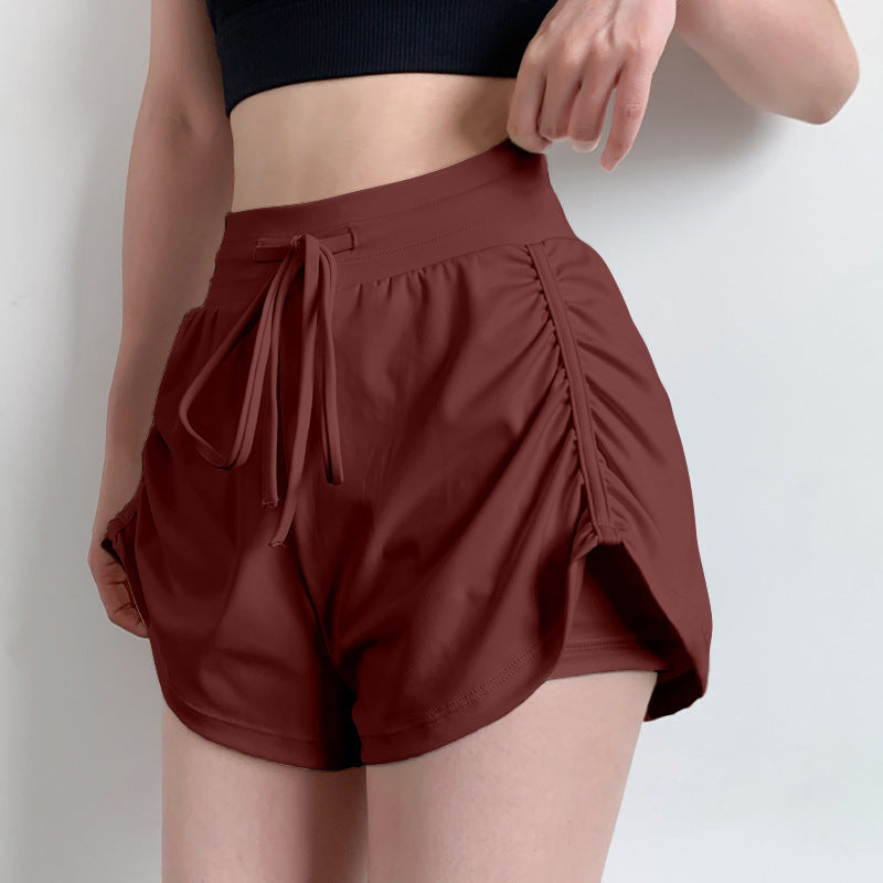 High-waisted drawstring shorts with drawcord ruched sides