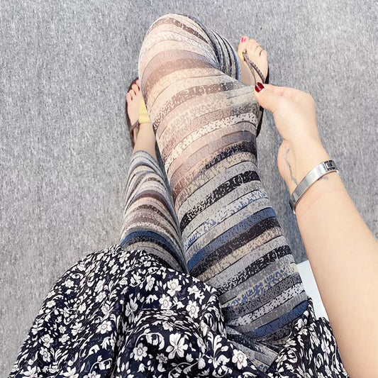 Sheer Mesh Striped High Waisted Leggings for Women
