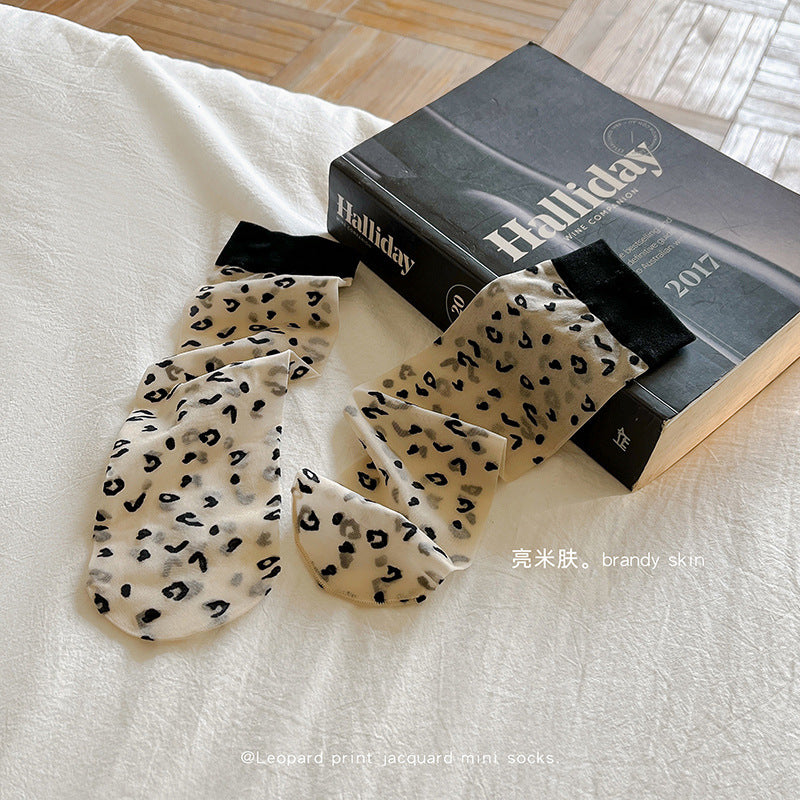 Sheer Leopard Print Ankle Socks for Women - Thin Breathable Boat Socks