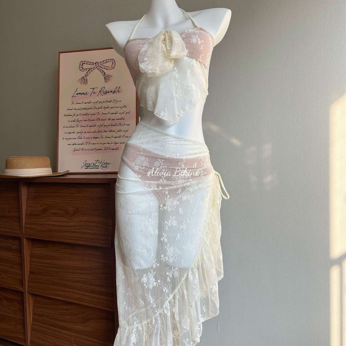 Netted Mesh Bikini-Style Two-Piece Maxi Skirt Set