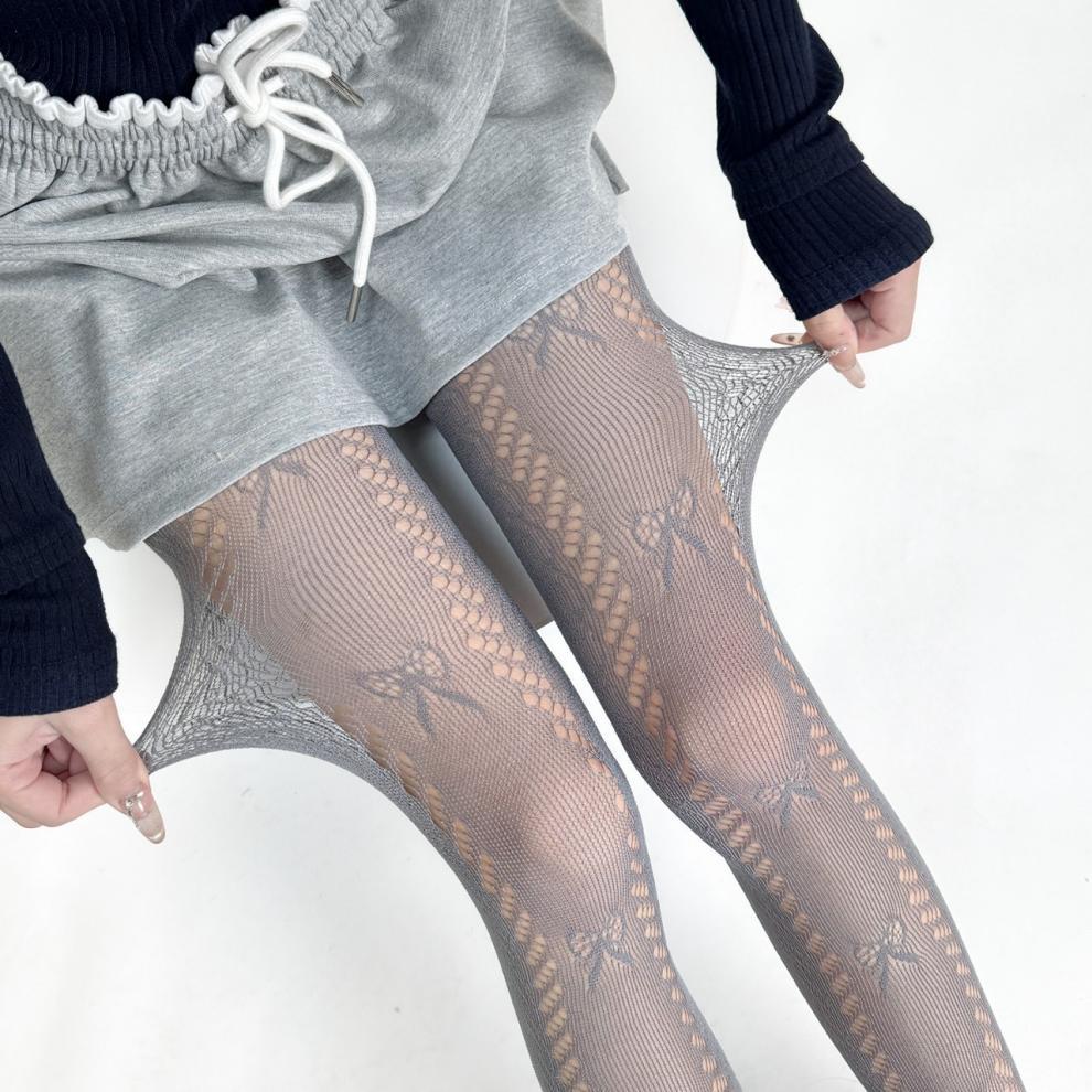 Sheer Bow Lace Tights - Butterfly Pattern Pantyhose for Women