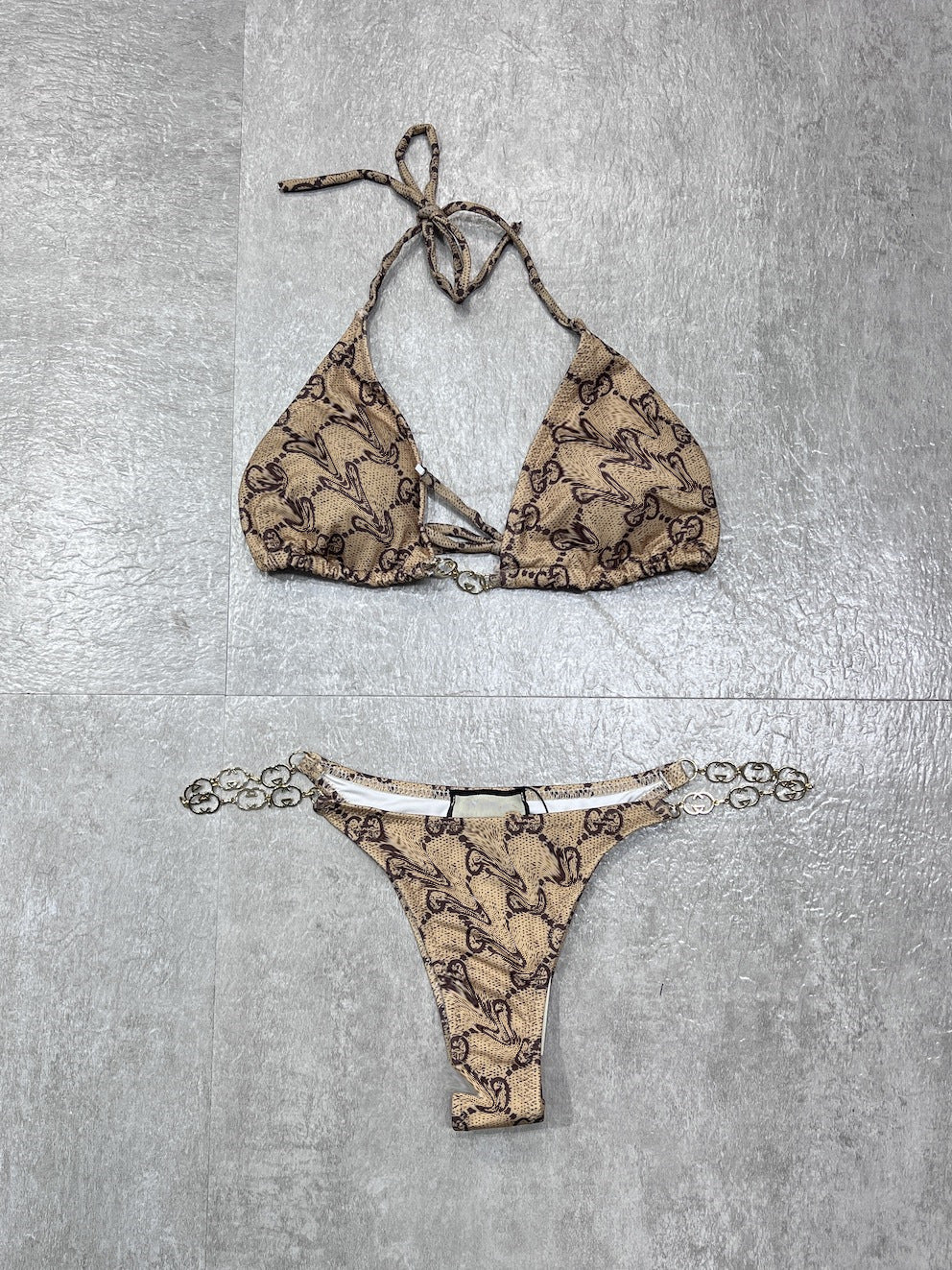 Summer Chain Bikini Set - Geometric Print with Gold Hardware