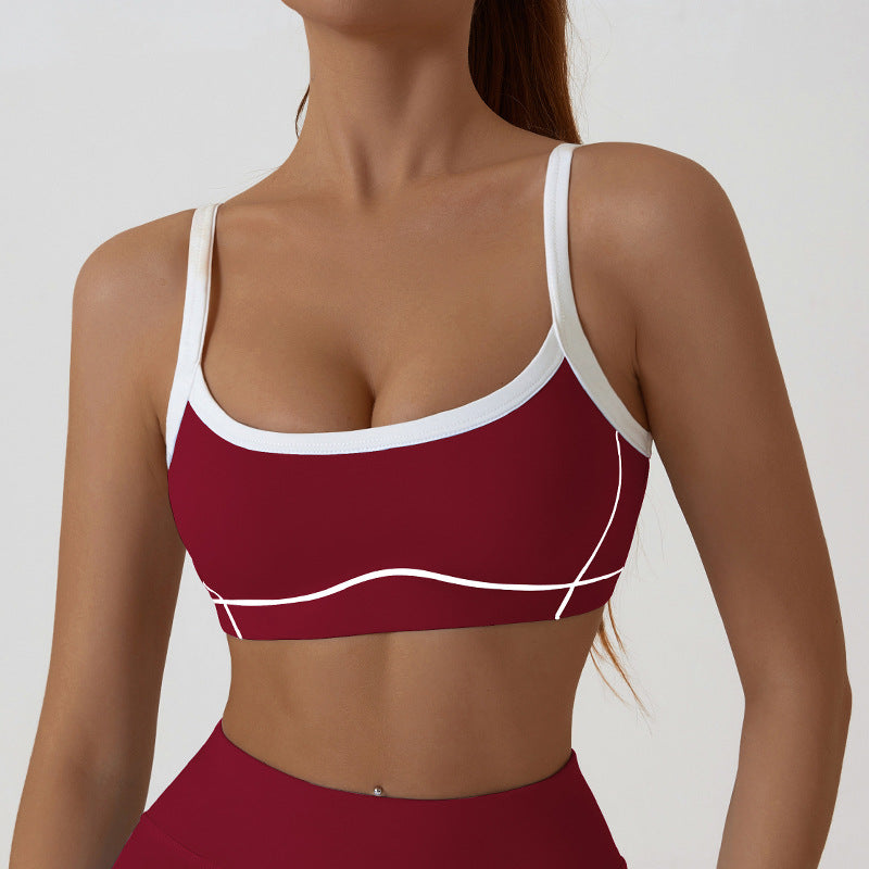 Nude Feel Removable Strappy Sports Bra Colour Block Yoga Camisole