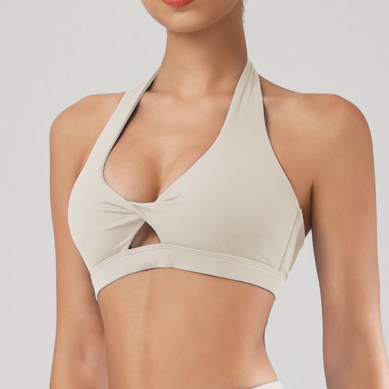 Neck-Halter Sports Bra Outdoor Fitness Top with Backless Design