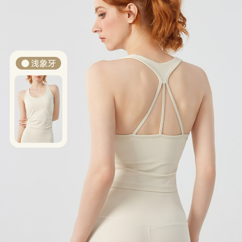 Breathable Hollow-Out Yoga Tank Top with Camisole Bra Support