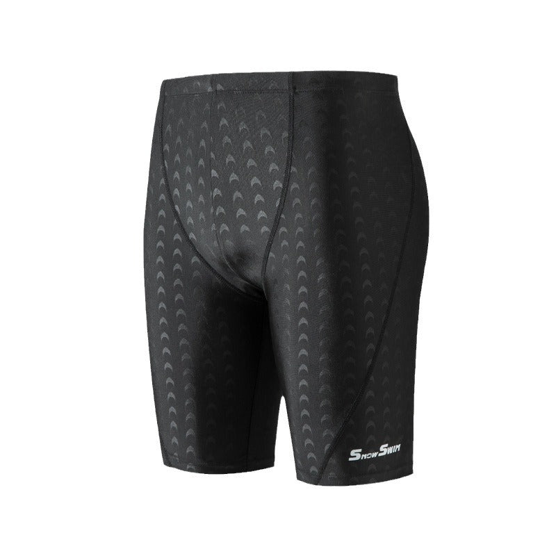 High-waist shark-skin swim trunks