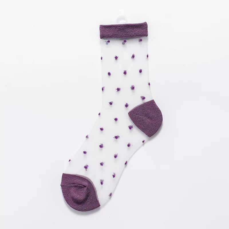 Sheer Polka Dot Sheer Socks for Women - Breathable Summer Mid Calf Socks