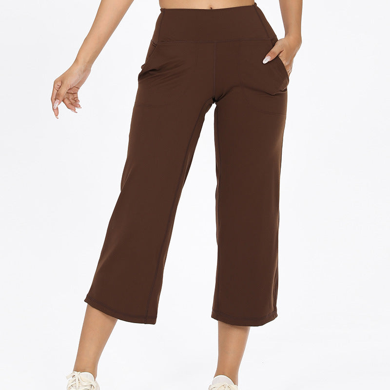 High-waisted wide-leg mid-length yoga pants - bare feel everyday commuter elastic breathable quick-dry