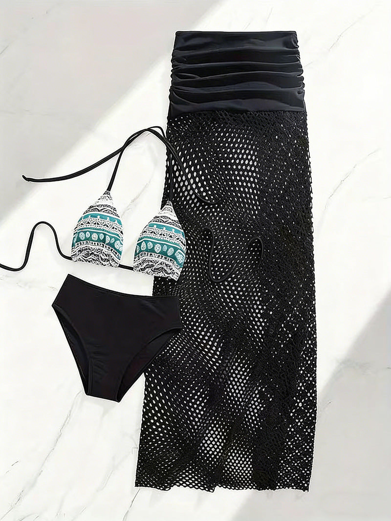 sexy bikini three-piece set with wrap skirt