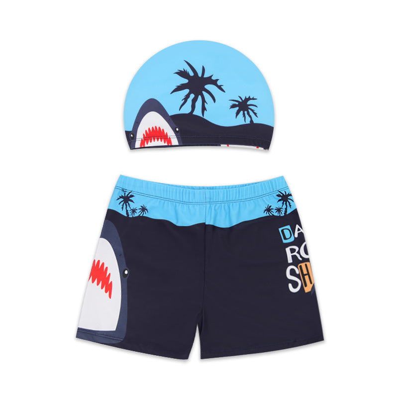 Children's Cartoon Swimwear Trunks & Caps