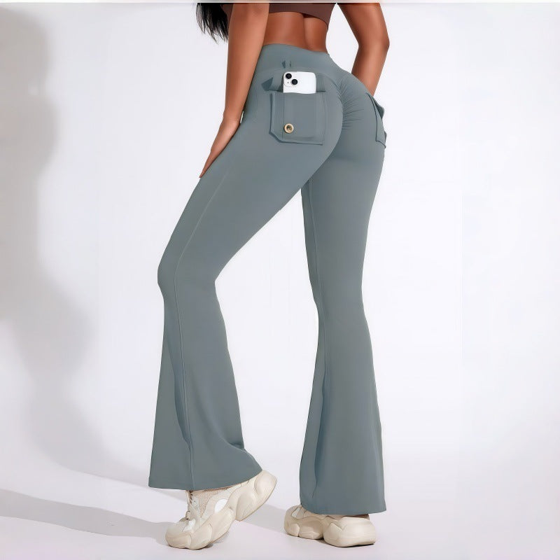 butt-lifting flared yoga leggings with cargo pockets