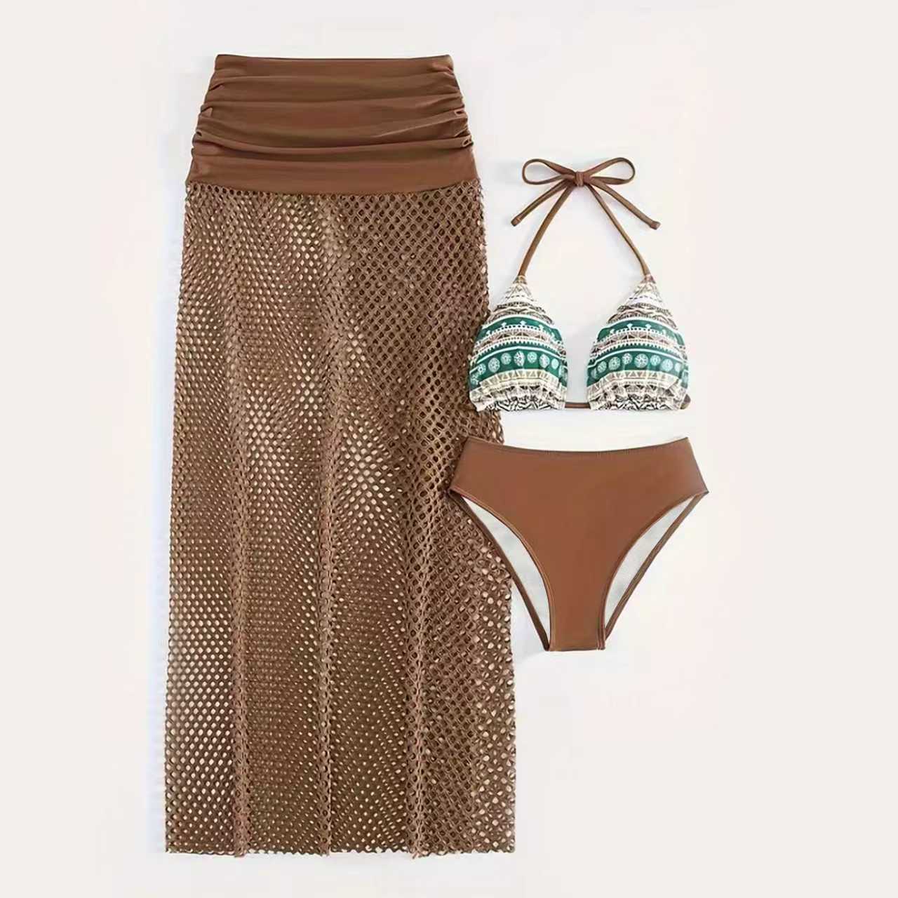sexy bikini three-piece set with wrap skirt