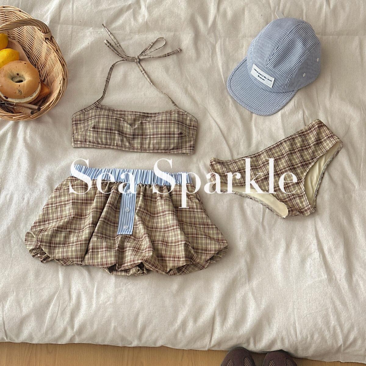 beige lattice two-piece bikini set