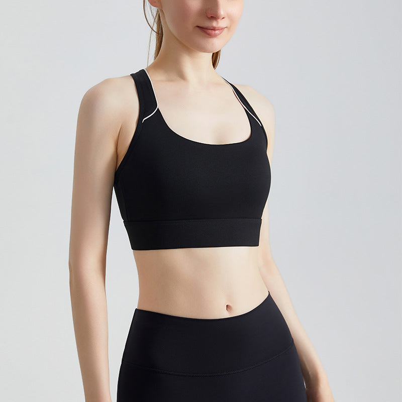 High Intensity Fixed Cup Sports Bra - High Support One-Piece Strappy Back Yoga Bra