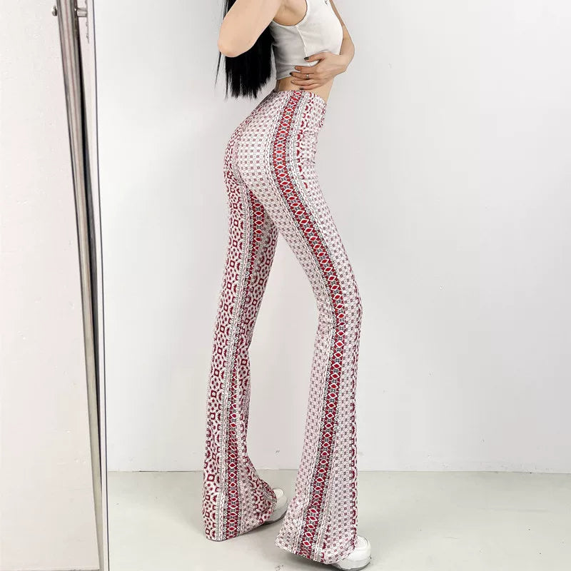 Ethnic Print Flare Yoga Pants - High Waisted Butt Lifting Stretch Trousers