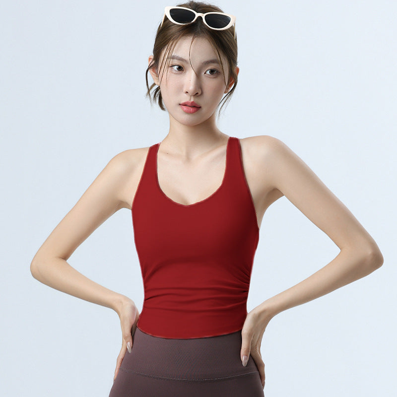 T-Strapped Camisole Top with Built-in Bra Women Activewear Fitness Vest