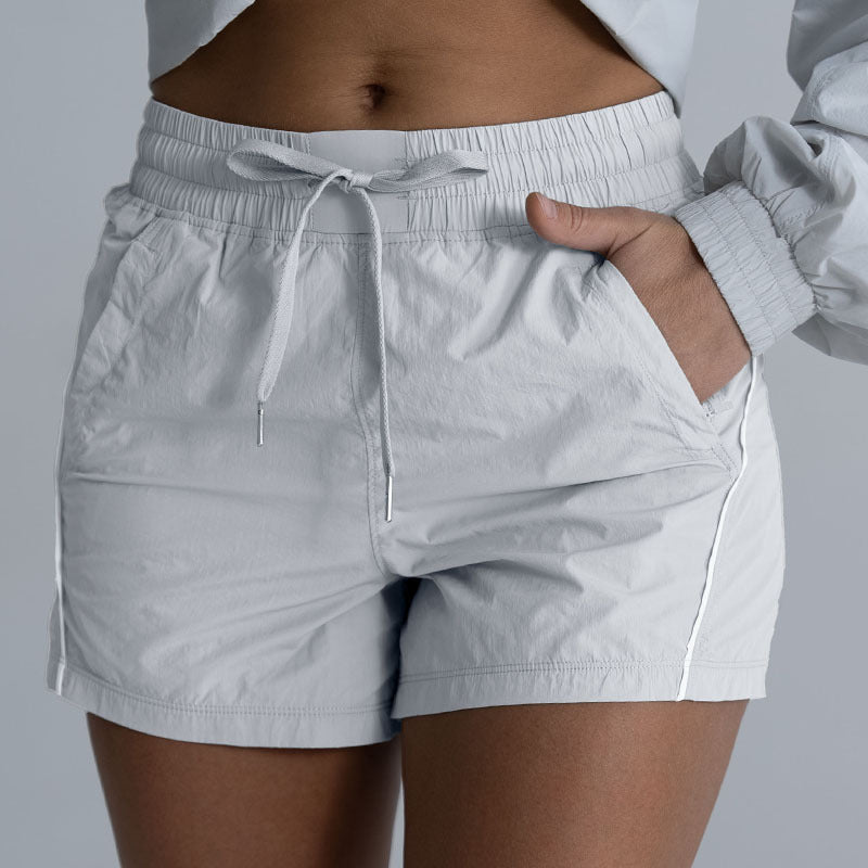 women's elastic waist running shorts, quick-dry sporty shorts with side stripes
