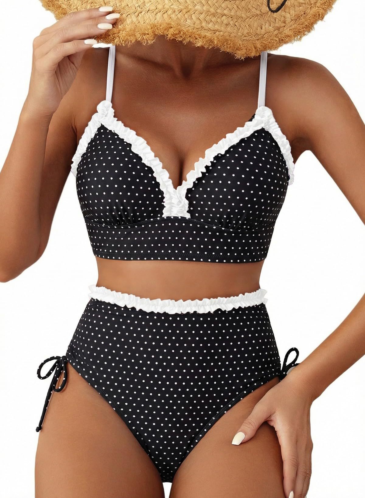 side-tie ruched bikini set high-waisted swimsuit
