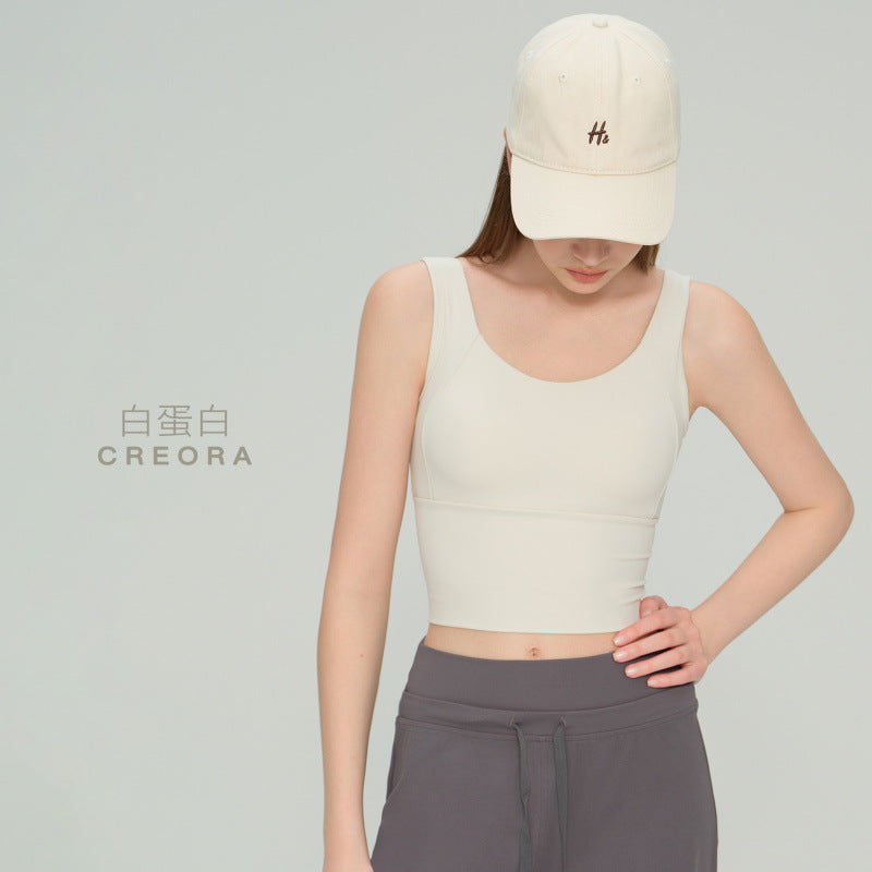 colour-block fixed-cup sports bra for running & yoga
