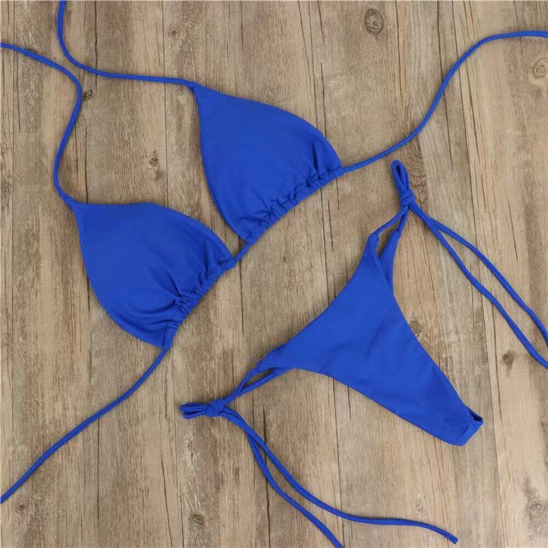 Pure Colour Three-Point Bikini with Adjustable Ties