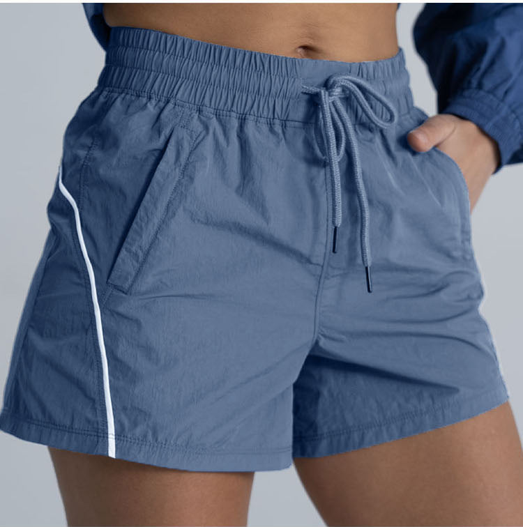 women's elastic waist running shorts, quick-dry sporty shorts with side stripes