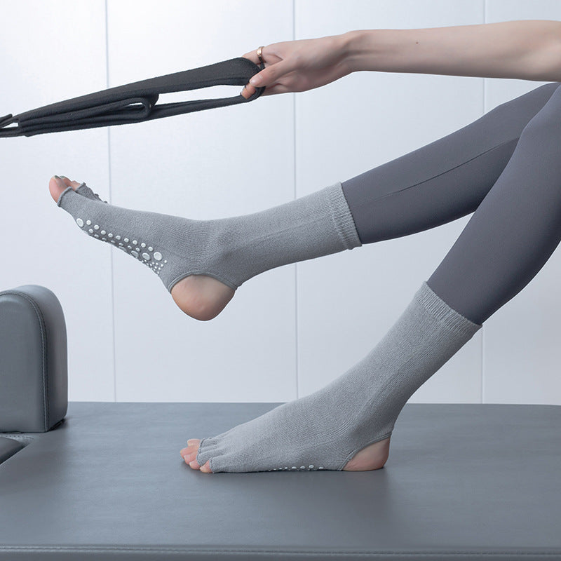 Non-Slip Open Toe Yoga Socks with Heel Cutout, Breathable Cotton Grip Pilates Socks
