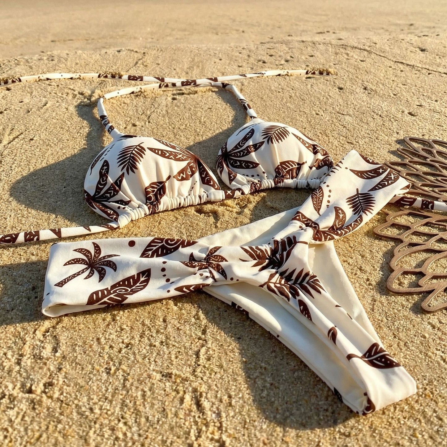 Leaf Print Triangle Bikini - Tropical Print Women's Swimwear