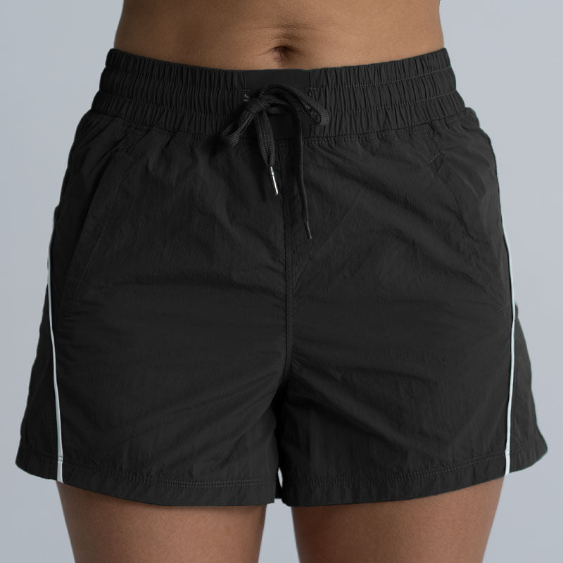 women's elastic waist running shorts, quick-dry sporty shorts with side stripes