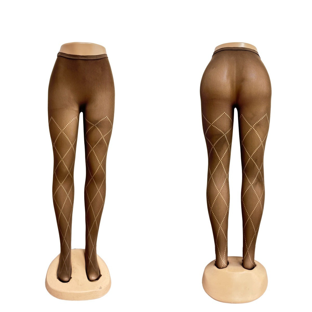 Grey Diamond Pattern Tights - Slimming High Elastic Pantyhose
