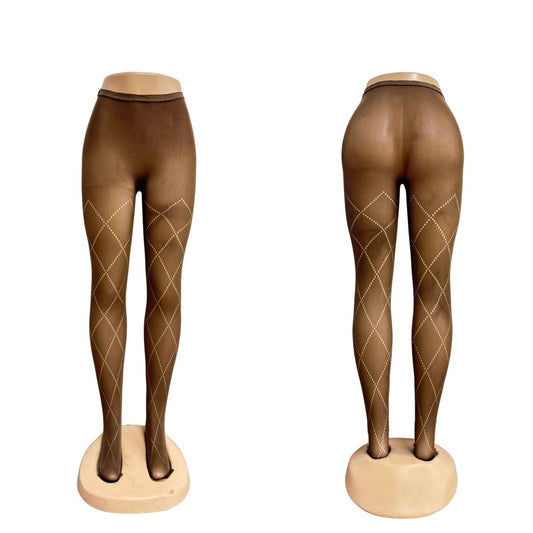 Grey Diamond Pattern Tights - Slimming High Elastic Pantyhose