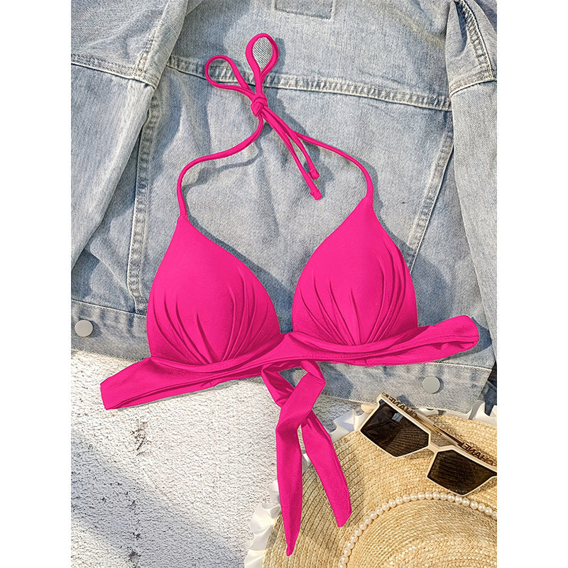 Tie-strap triangle bikini with plunging neckline