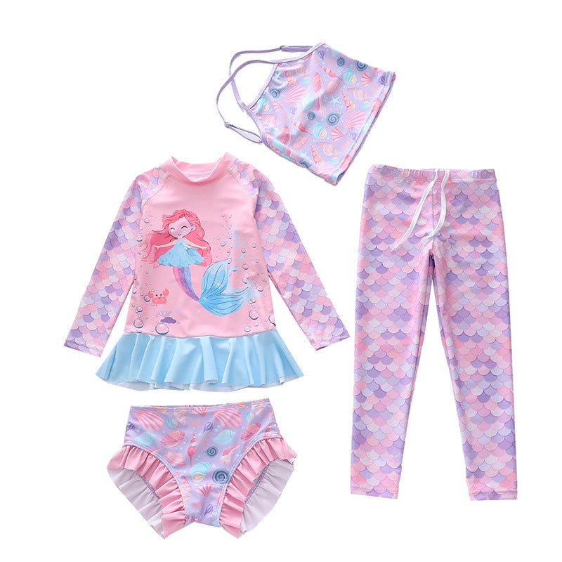 Childrens long sleeve long pants two piece swimming outfit with CPC certification