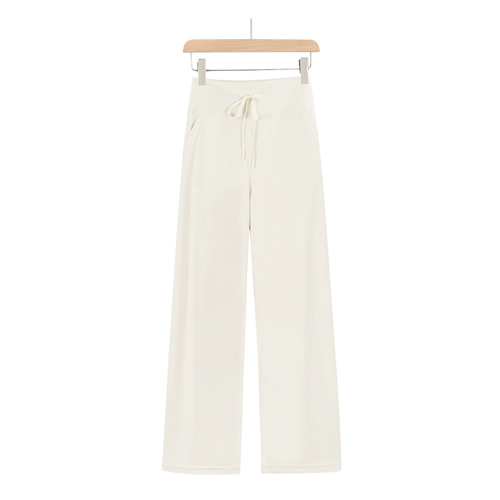 High-waisted drawstring wide leg lounge pants