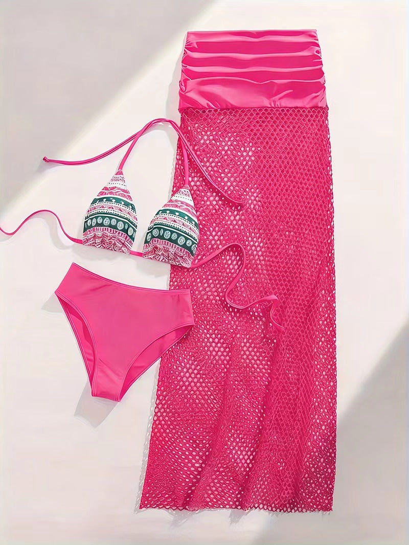 sexy bikini three-piece set with wrap skirt