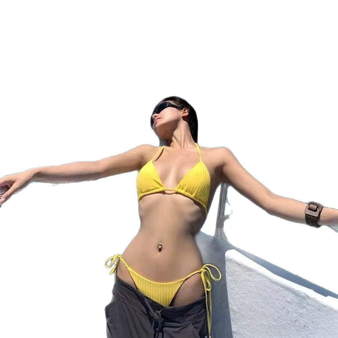 Yellow Sexy Tie-Strap Bikini - Open Back Sexy Swimsuit for Beach