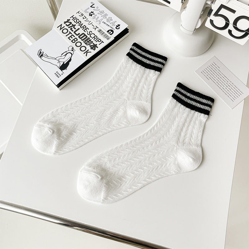 Women's Breathable Mesh Mid-Calf Socks Summer Thin Hollow Out