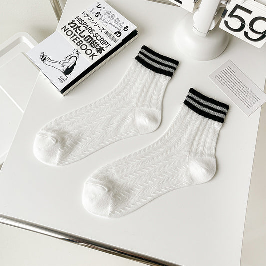 Women's Breathable Mesh Mid-Calf Socks Summer Thin Hollow Out