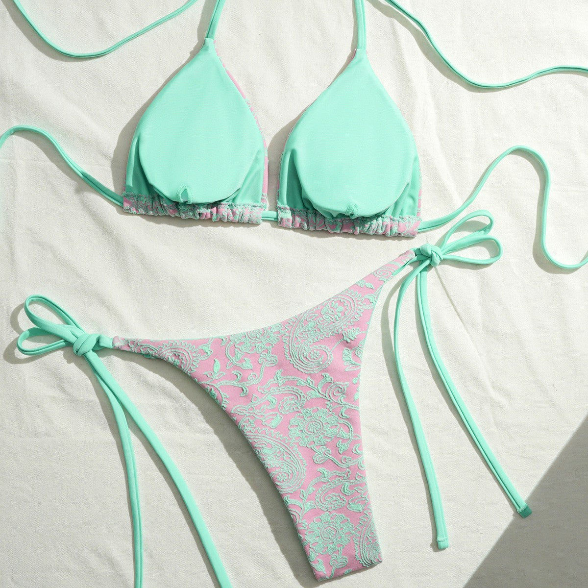 Floral Print Tie Bikini Set - Pastel Patterns & Ruched Tops