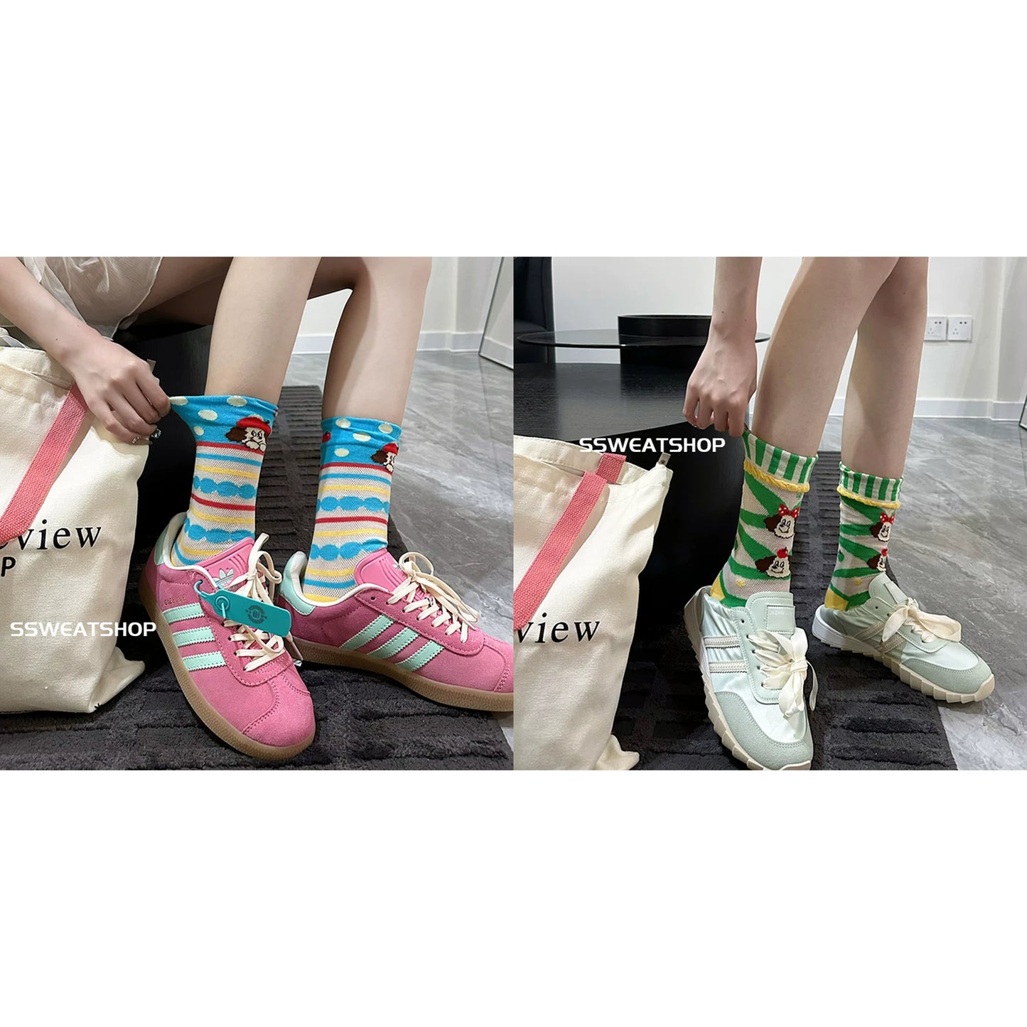 Sheer Lace Cute Dog Pattern Mid Calf Socks for Women - Breathable Thin Fashion