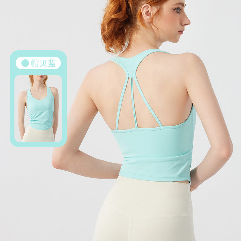 Breathable Hollow-Out Yoga Tank Top with Camisole Bra Support