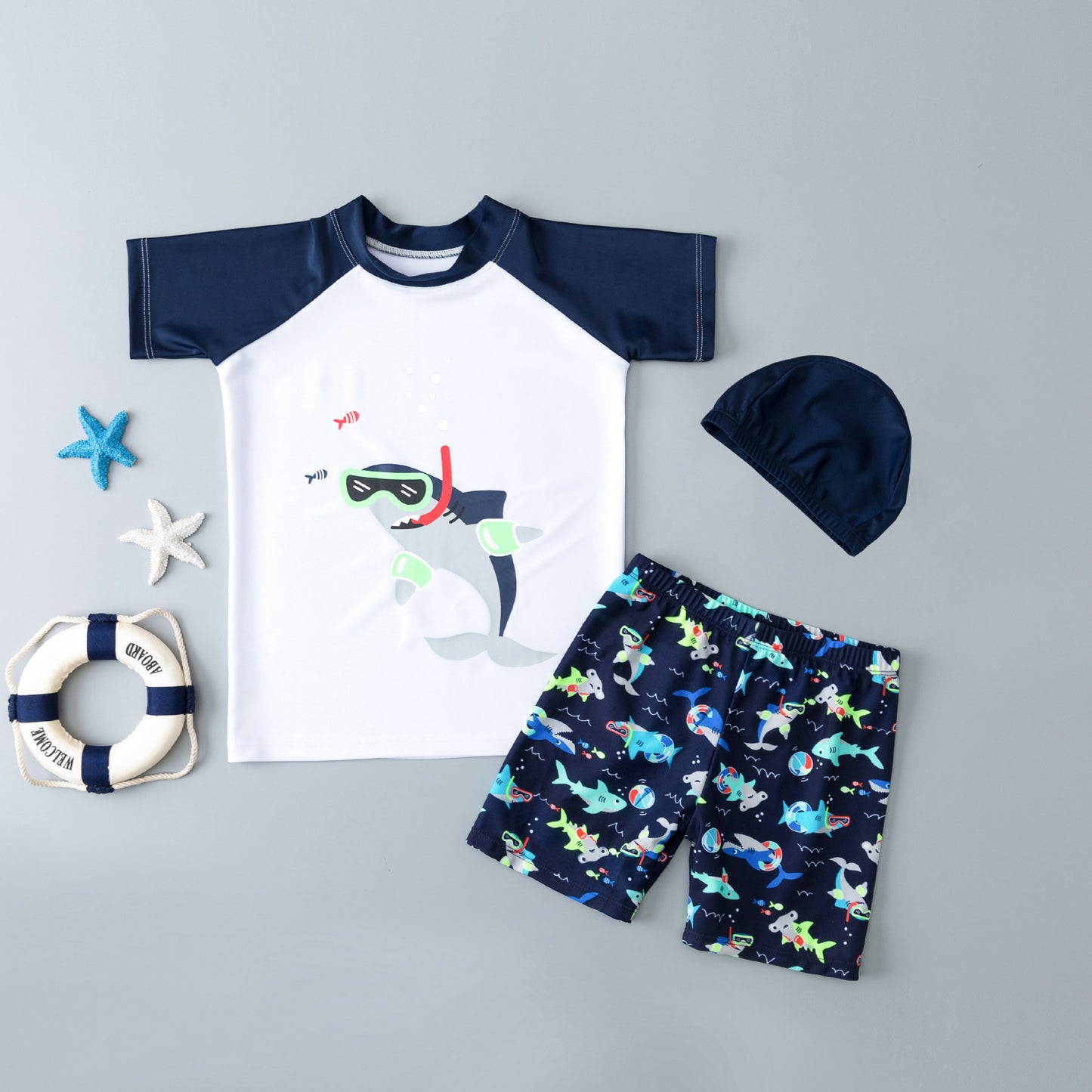 Boys Quick-Dry Rash Guard Swimwear with Sun Protection