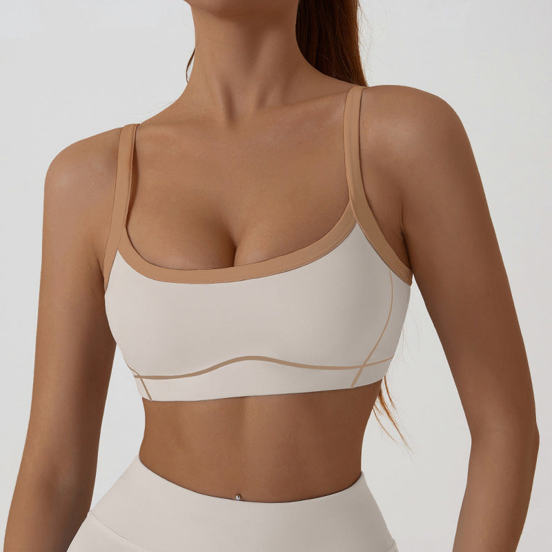 Nude Feel Removable Strappy Sports Bra Colour Block Yoga Camisole