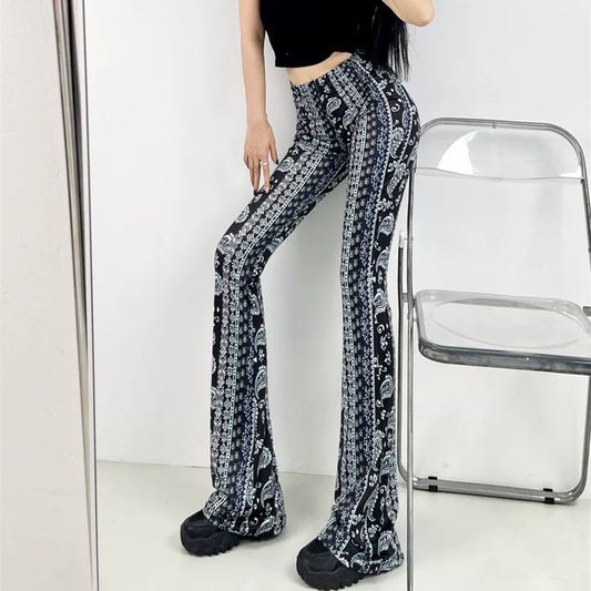 Ethnic Print Flare Yoga Pants - High Waisted Butt Lifting Stretch Trousers