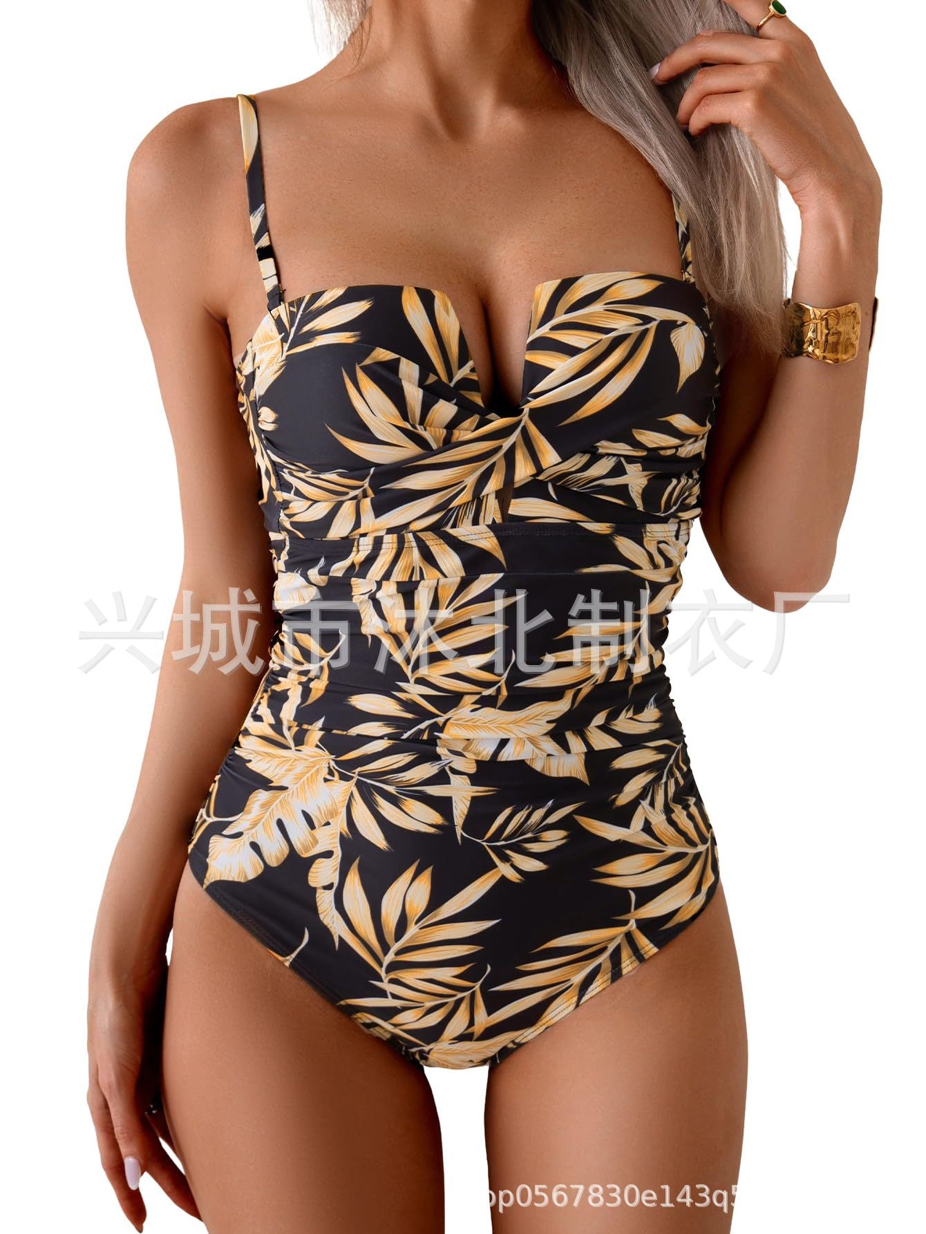 Push-up plunge neckline one-piece swimsuit with side shaping