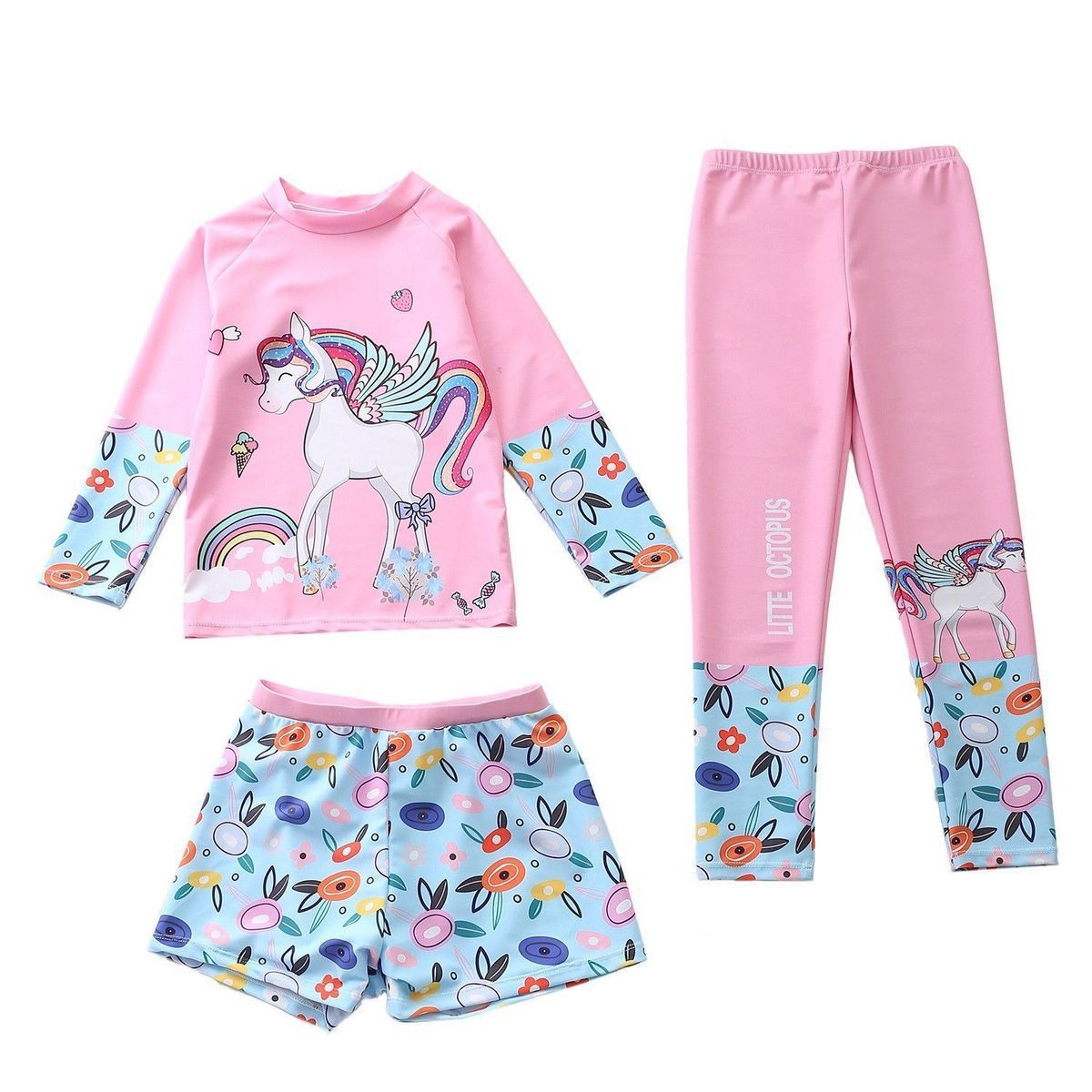 Girls Three-Piece Long Sleeve Print Swimsuit Set EU 36-44 (US XS-XL)