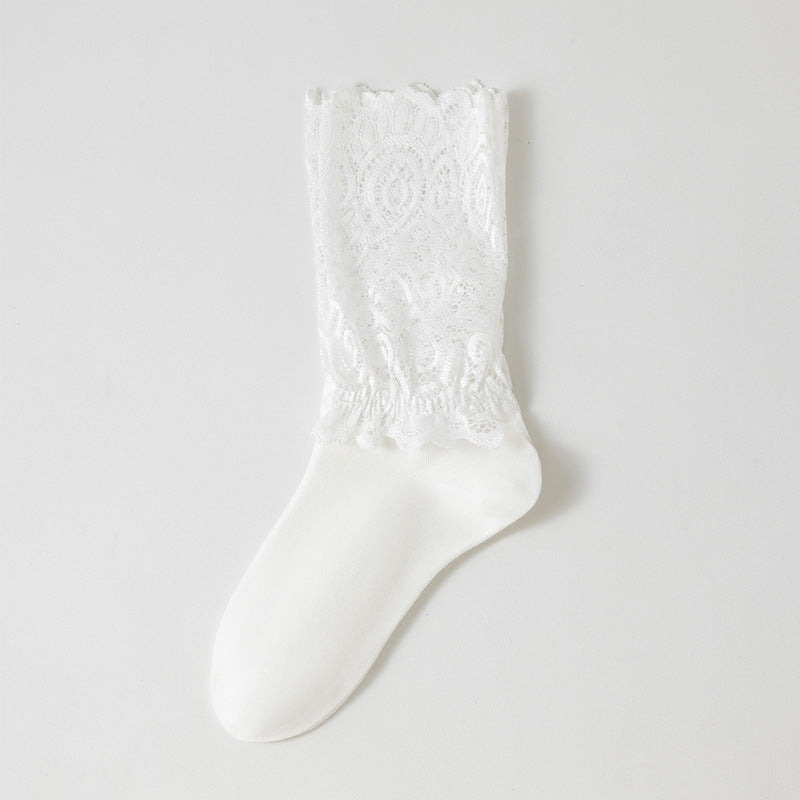 Lace Trim Cotton Ankle Socks for Women - Black, White, Nude