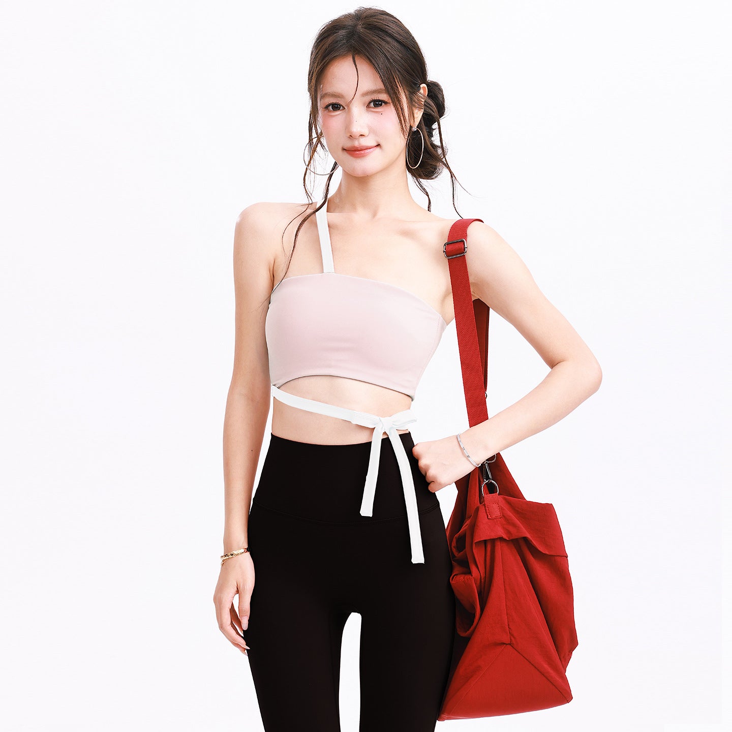 Design Strap Sports Bra & High-Waist Leggings Set - Padded Athletic Lingerie